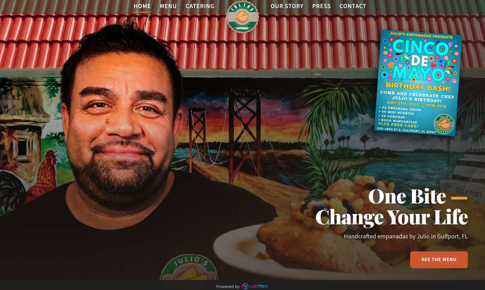 Julio's Empanadas Gulfport restaurant website screenshot