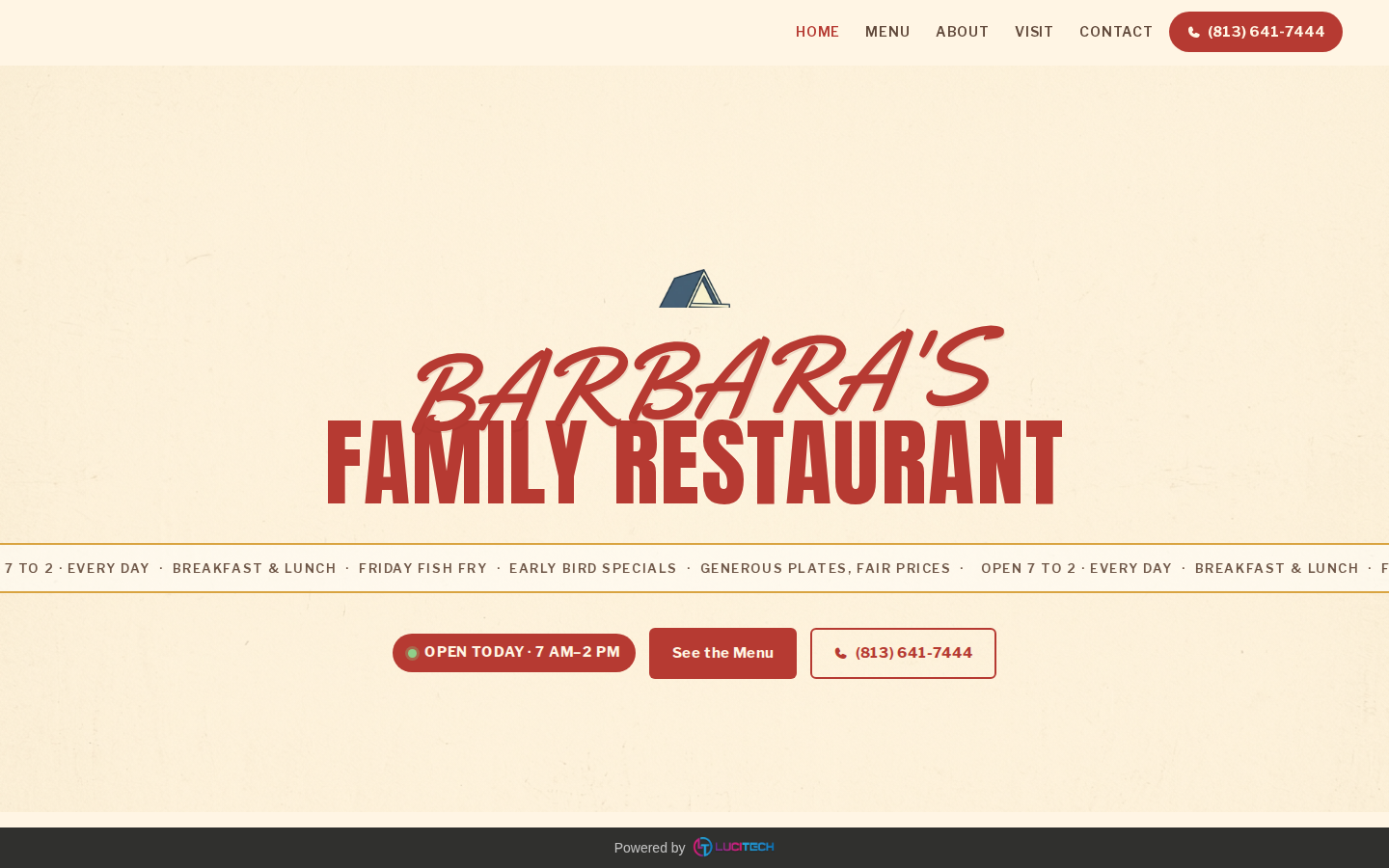 Screenshot of the Barbara’s Family Restaurant website built by Lucitech