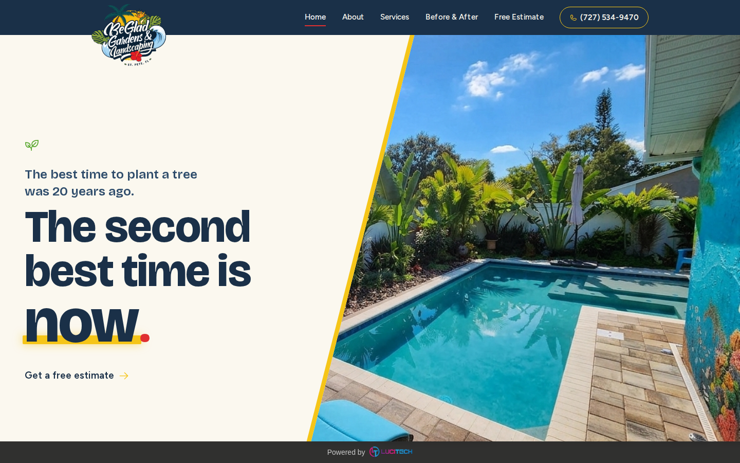 Screenshot of the BeGlad Gardens & Landscaping website built by Lucitech