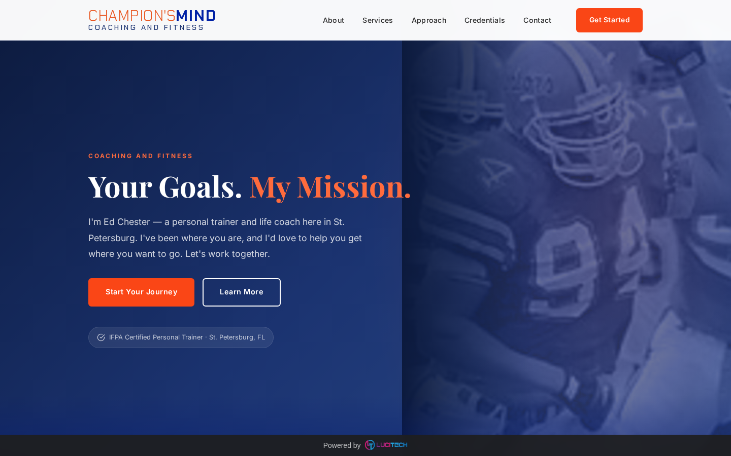 Screenshot of the Champion’s Mind Coaching and Fitness website built by Lucitech