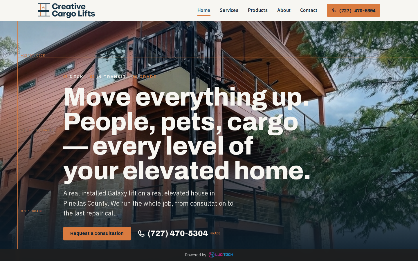 Screenshot of the Creative Cargo Lifts website built by Lucitech