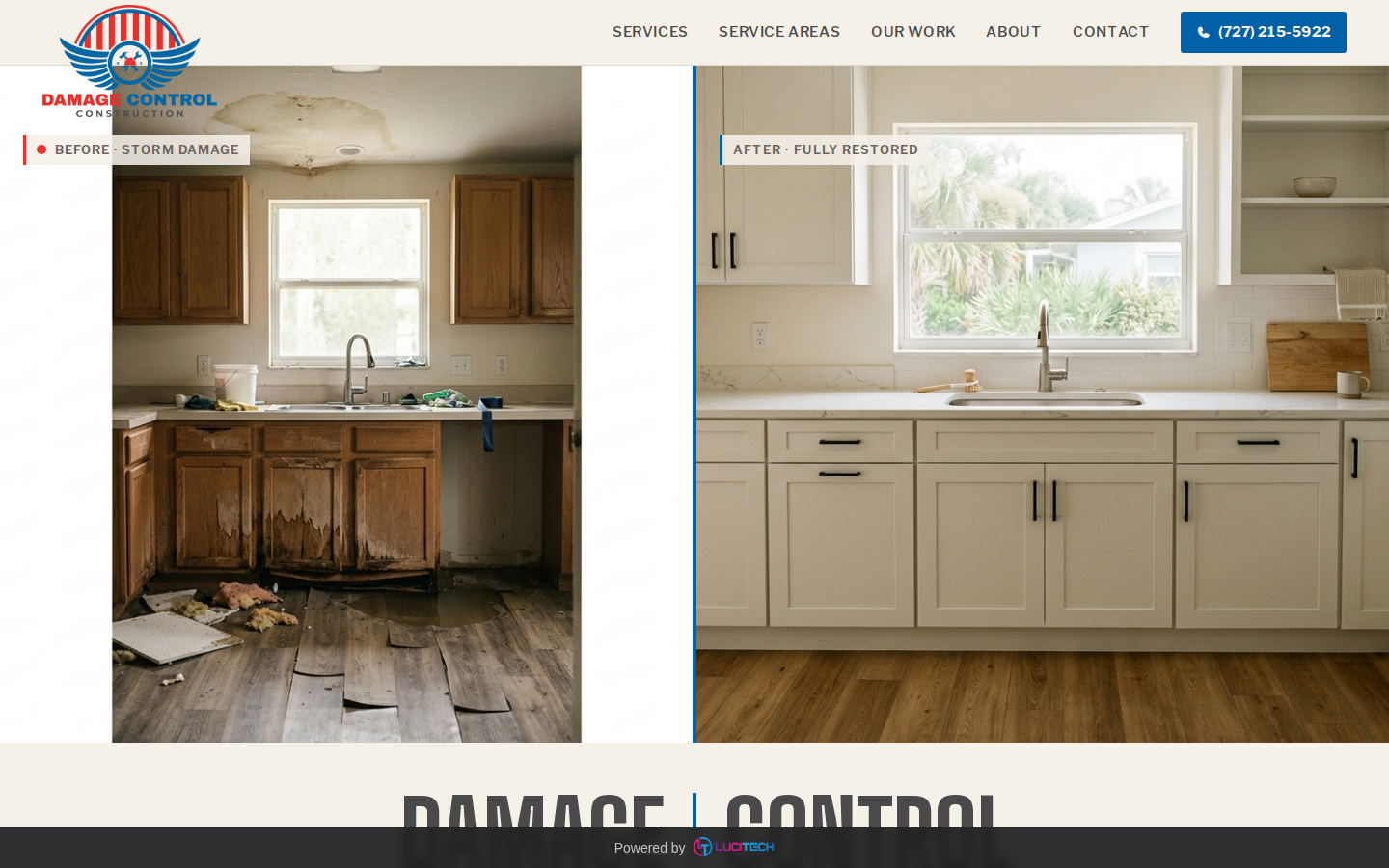 Screenshot of the Damage Control Construction website built by Lucitech