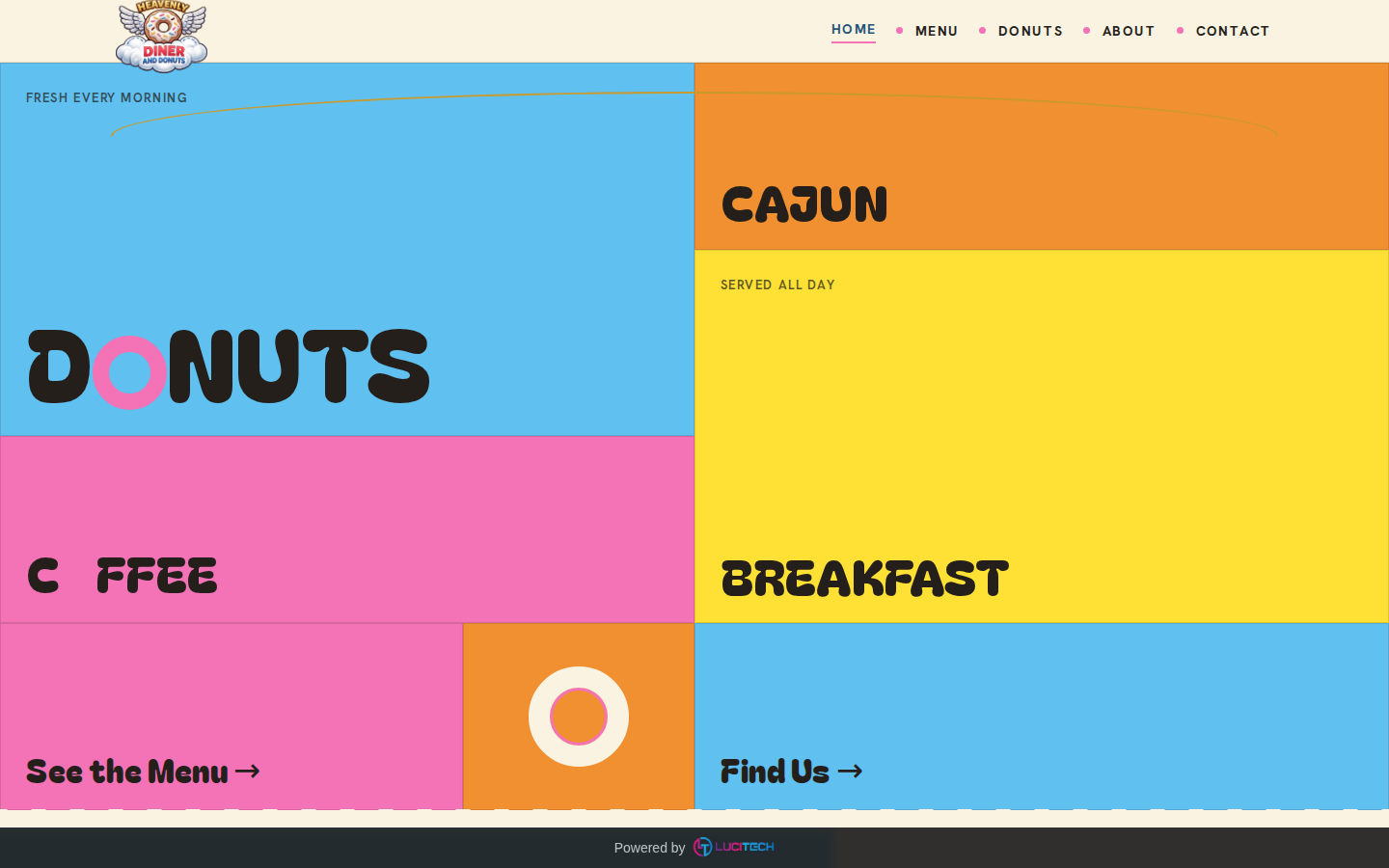 Screenshot of the Heavenly Diner & Donuts website built by Lucitech