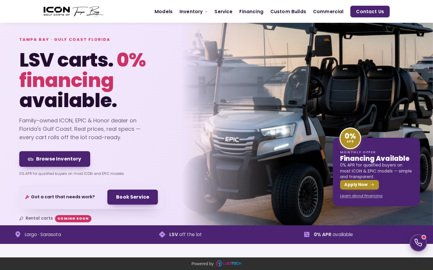Screenshot of the ICON Golf Carts of Tampa Bay website built by Lucitech