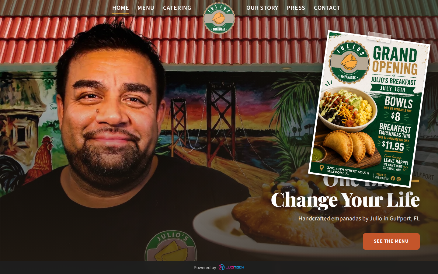 Screenshot of the Julio’s Empanadas website built by Lucitech