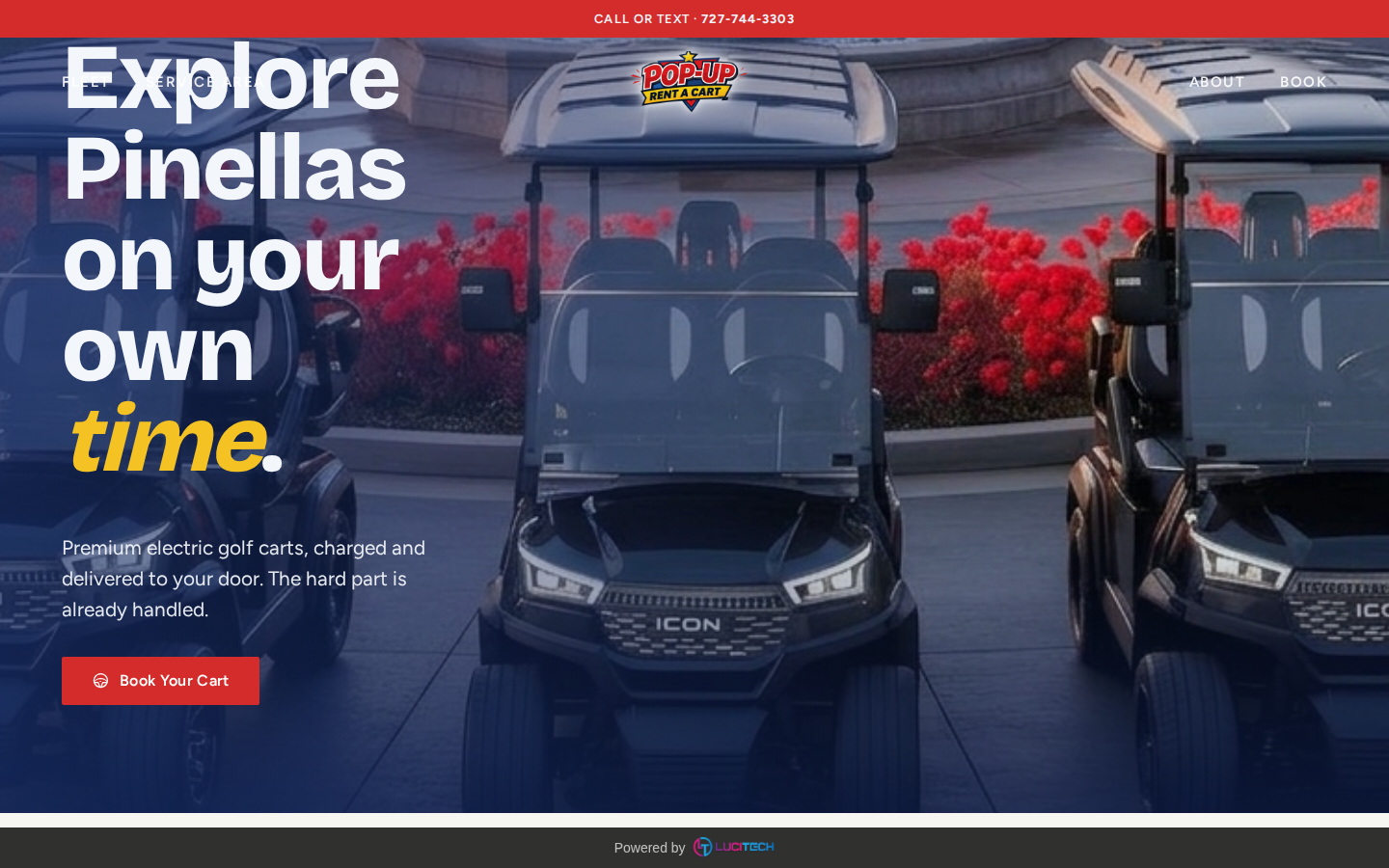 Screenshot of the Popup Rent A Cart website built by Lucitech
